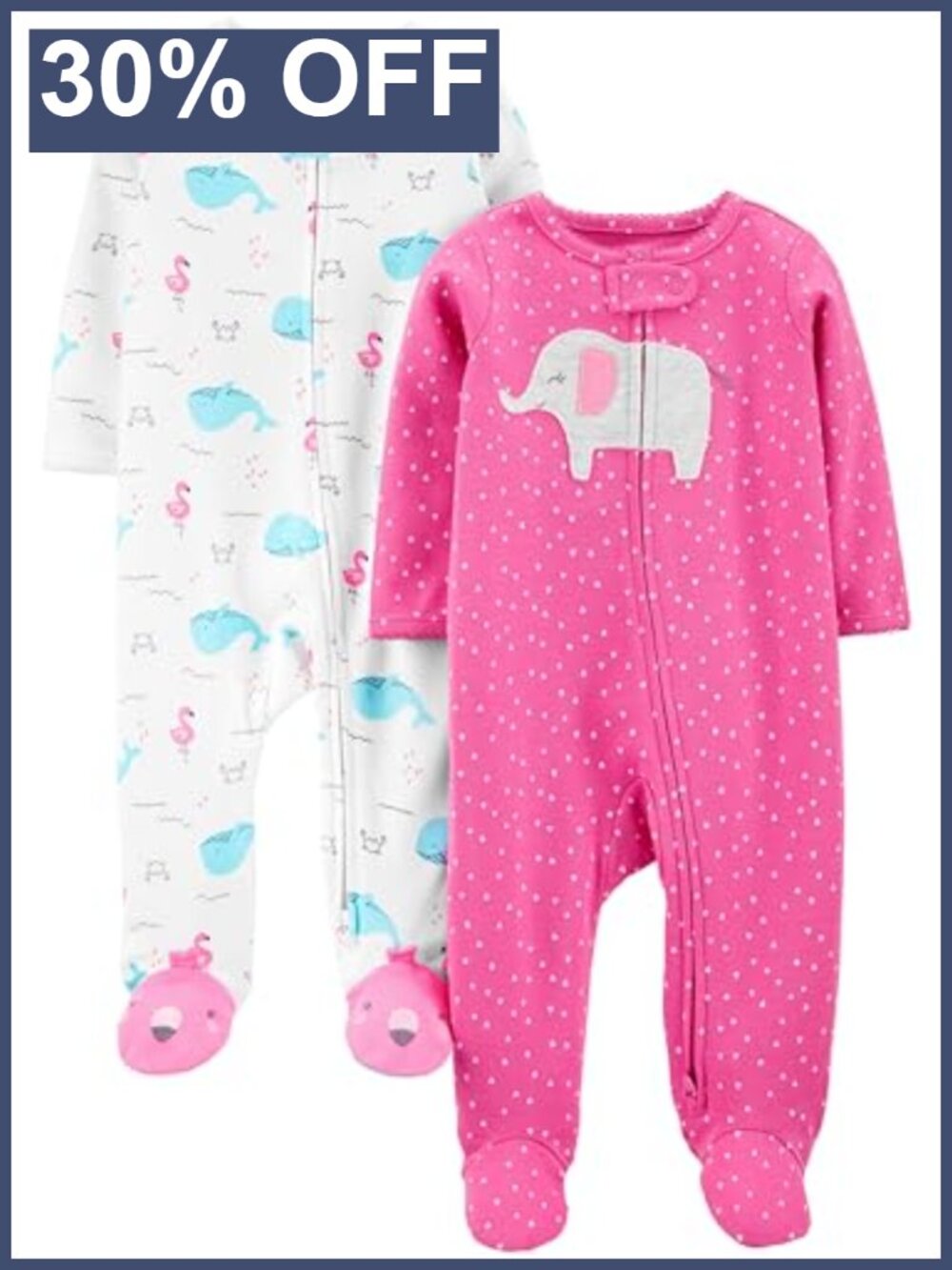 Baby Girls 2-Pack Cotton Footed Sleep and Play Long Sleeve Zip Up